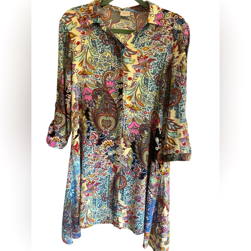 CUPIO Printed Paisley Button-Front Tunic Dress - Multicolor